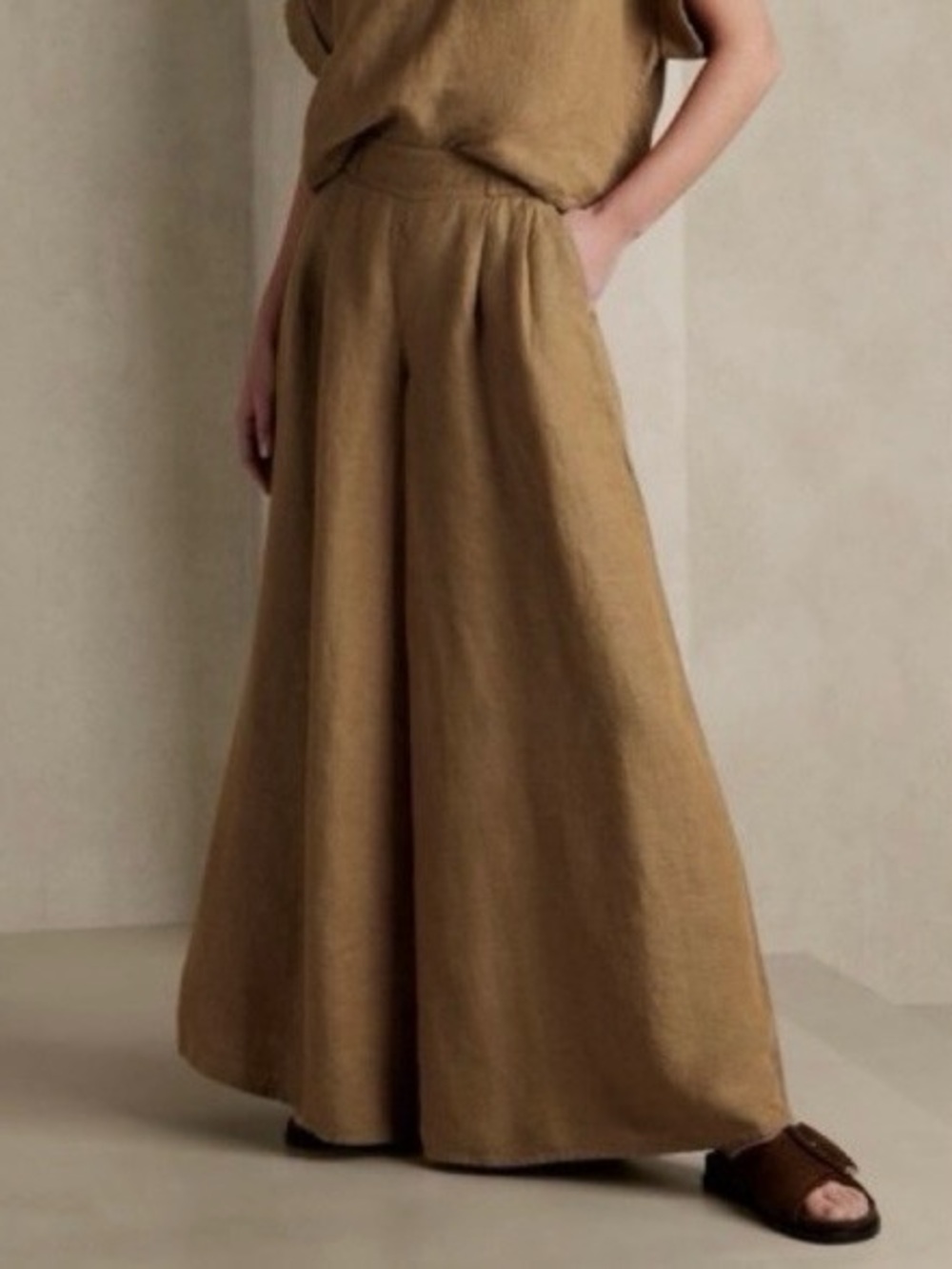 Banana Republic 100% Linen Wide Leg Pants Tan Button Front Lagenlook Size 0